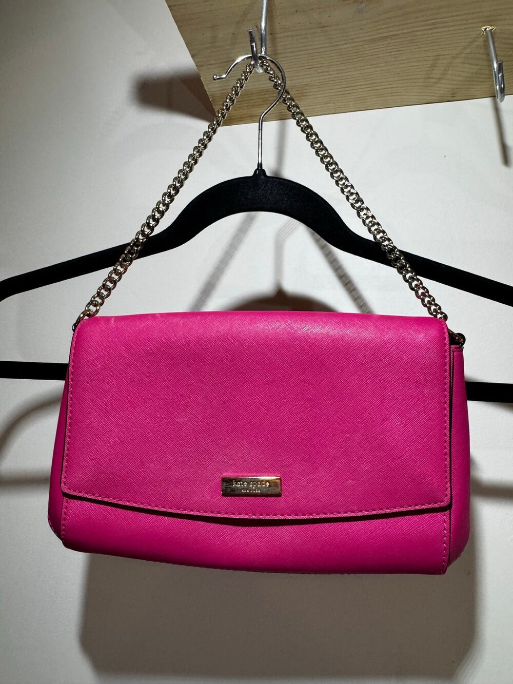 KATE SPADE Leather Hot Pink Clutch with Chain
